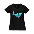 thumbnail image 1 of Inktastic Shark Shaped Aquarium Scene Women's Plus Size V-Neck T-Shirt, 1 of 5
