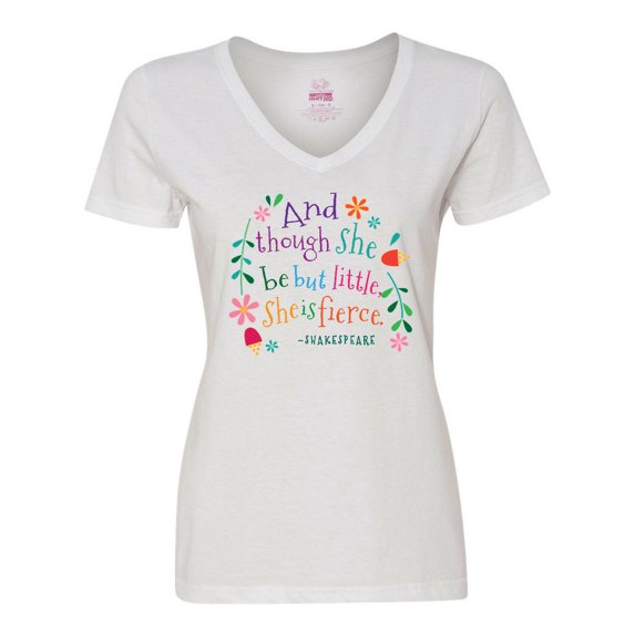 Inktastic She is Fierce Funny Shakespeare Quote Women's V-Neck T-Shirt