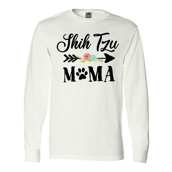 Inktastic Shih Tzu Mama with Flowers and Arrow Long Sleeve T-Shirt