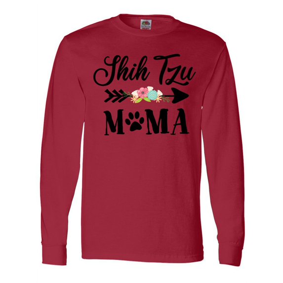 Inktastic Shih Tzu Mama with Flowers and Arrow Long Sleeve T-Shirt