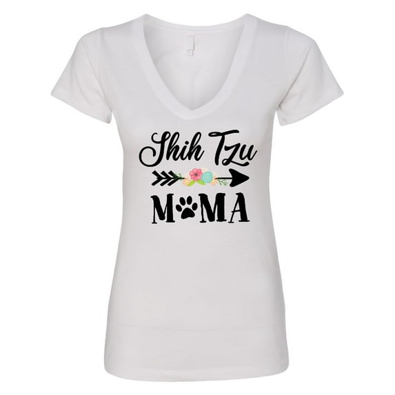 Inktastic Shih Tzu Mama with Flowers and Arrow Women's V-Neck T-Shirt