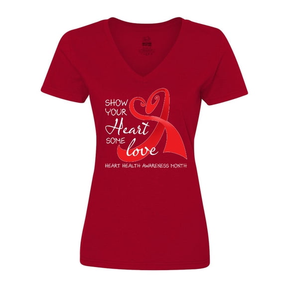 Inktastic Show Your Heart Some Love- Heart Health Awareness Month Women's V-Neck T-Shirt