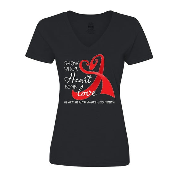 Inktastic Show Your Heart Some Love- Heart Health Awareness Month Women's V-Neck T-Shirt