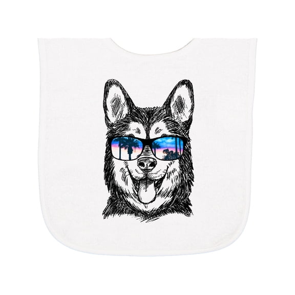 Inktastic Siberian Husky Sketch Portrait with Sunglasses Baby Terry Cloth Bib