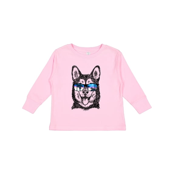 Inktastic Siberian Husky Sketch Portrait with Sunglasses Boys or Girls Long Sleeve Toddler T-Shirt