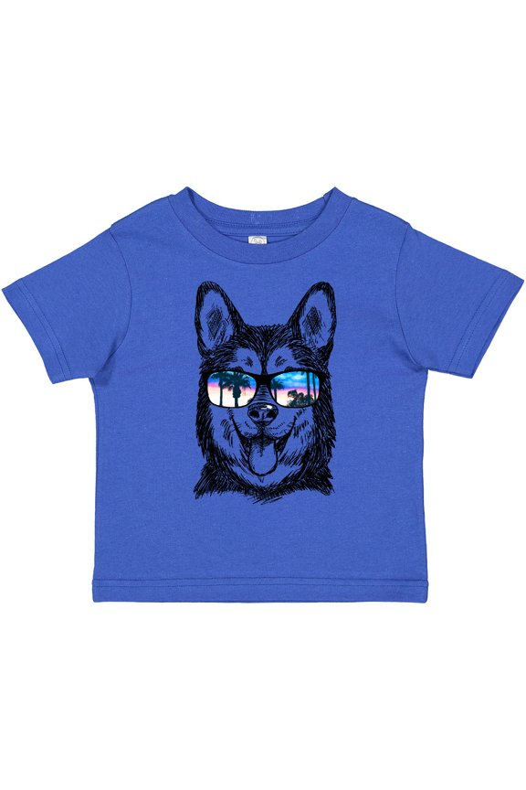 Siberian Husky Sketch Portrait with Sunglasses Boys or Girls Toddler T-Shirt