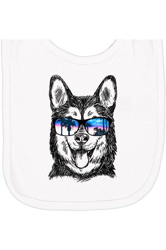 Siberian Husky Sketch Portrait with Sunglasses Newborn Bib