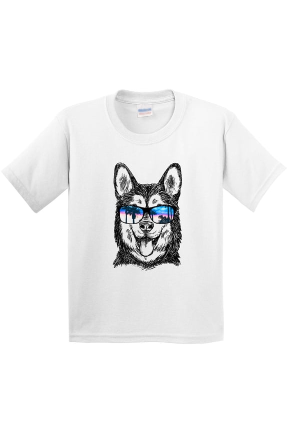 Siberian Husky Sketch Portrait with Sunglasses Youth T-Shirt