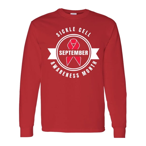 Inktastic Sickle Cell Awareness Month September with Red Ribbon Long Sleeve T-Shirt