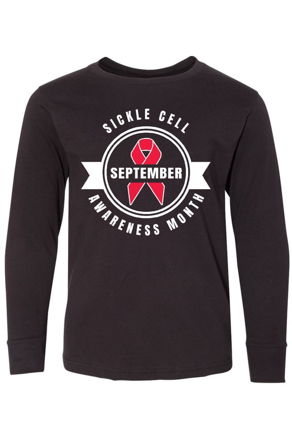 Sickle Cell Awareness Month September with Red Ribbon Long Sleeve Youth T-Shirt