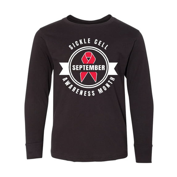 Inktastic Sickle Cell Awareness Month September with Red Ribbon Long Sleeve Youth T-Shirt