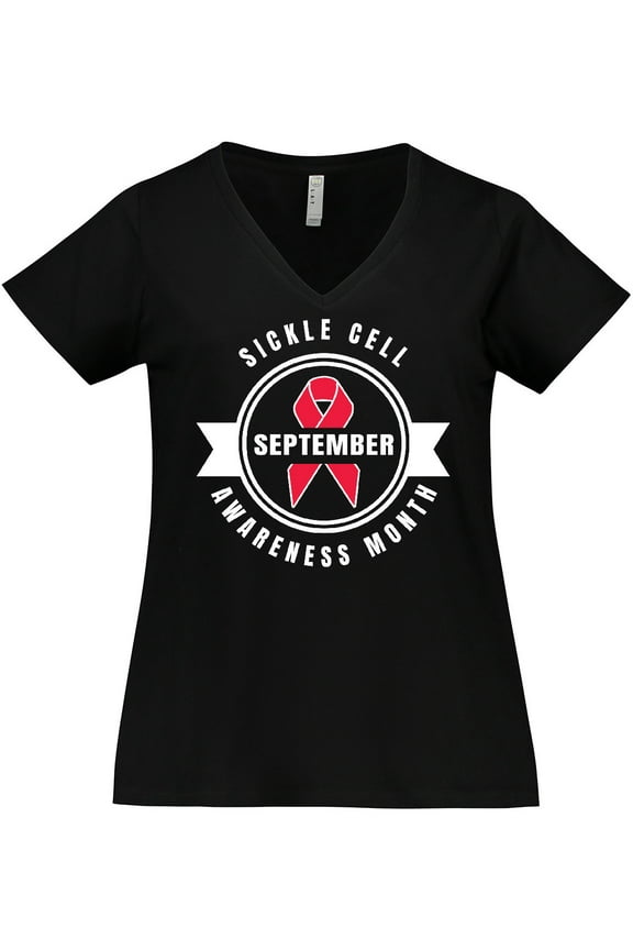 Sickle Cell Awareness Month September with Red Ribbon Women's Plus Size V-Neck T-Shirt