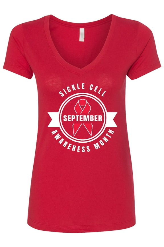Sickle Cell Awareness Month September with Red Ribbon Women's V-Neck T-Shirt