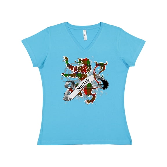 Inktastic Sinclair Tartan Lion Women's V-Neck T-Shirt