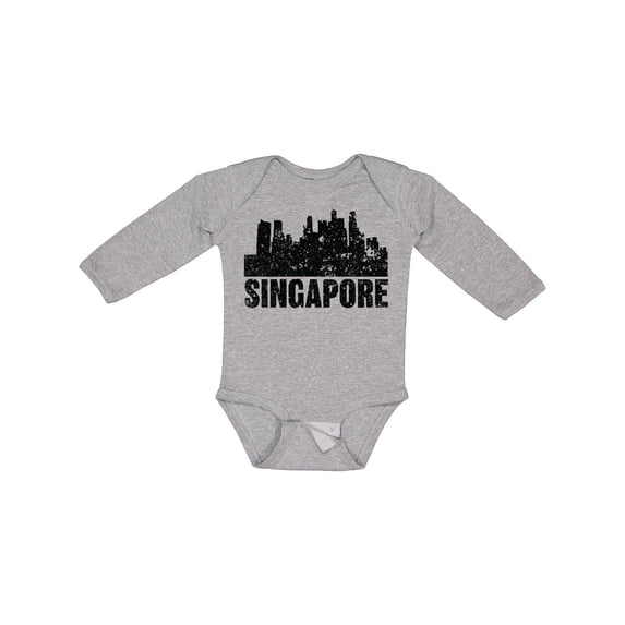 Inktastic Singapore City Skyline with Grunge Boys or Girls Long Sleeve Baby Bodysuit