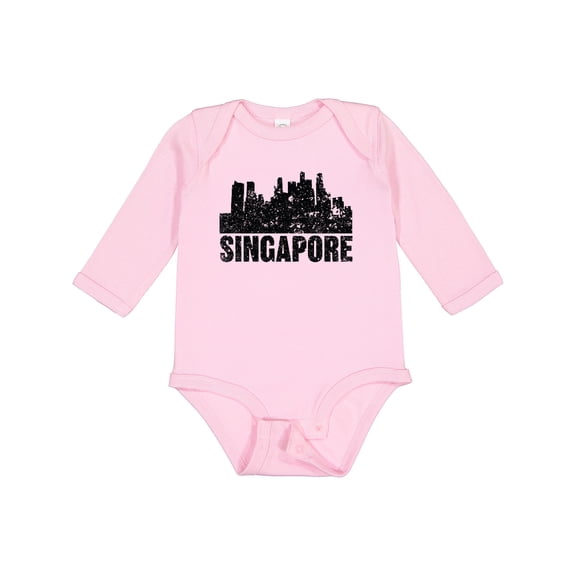 Inktastic Singapore City Skyline with Grunge Boys or Girls Long Sleeve Baby Bodysuit