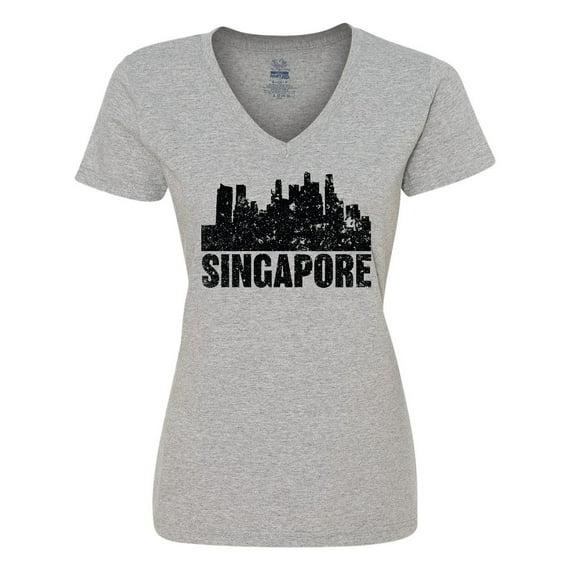 Inktastic Singapore City Skyline with Grunge Women's V-Neck T-Shirt
