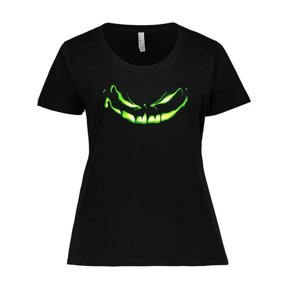 Inktastic Sinister Grinning Pumpkin Face in Lime Green Glow Women's Plus Size T-Shirt