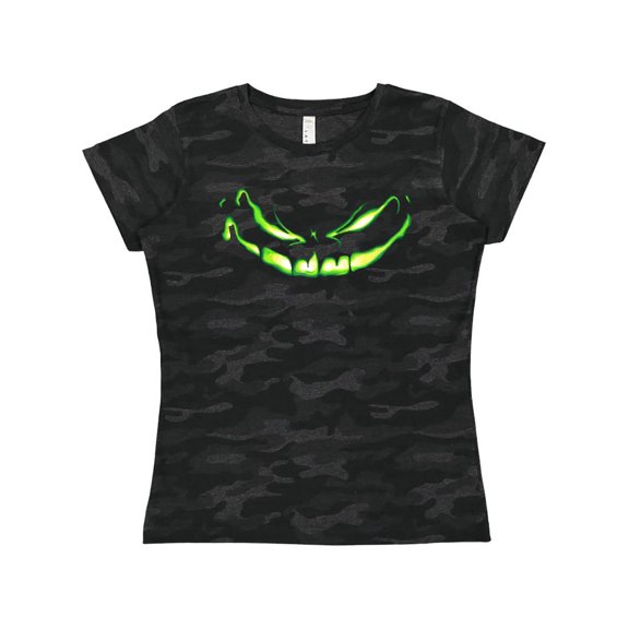 Inktastic Sinister Grinning Pumpkin Face in Lime Green Glow Women's T-Shirt