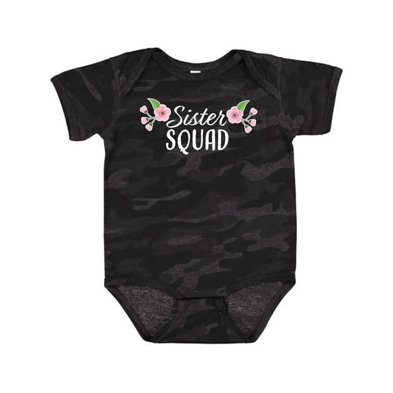 Inktastic Sister Squad with Pink Flowers Boys or Girls Baby Bodysuit