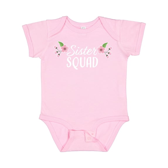 Inktastic Sister Squad with Pink Flowers Boys or Girls Baby Bodysuit