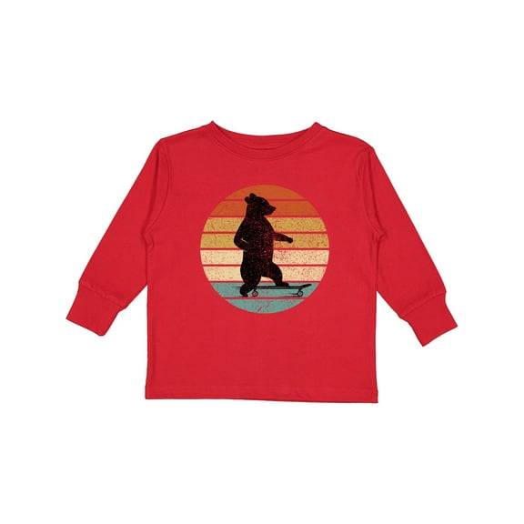 Inktastic Skateboard Bear Retro Sunset Boys or Girls Long Sleeve Toddler T-Shirt