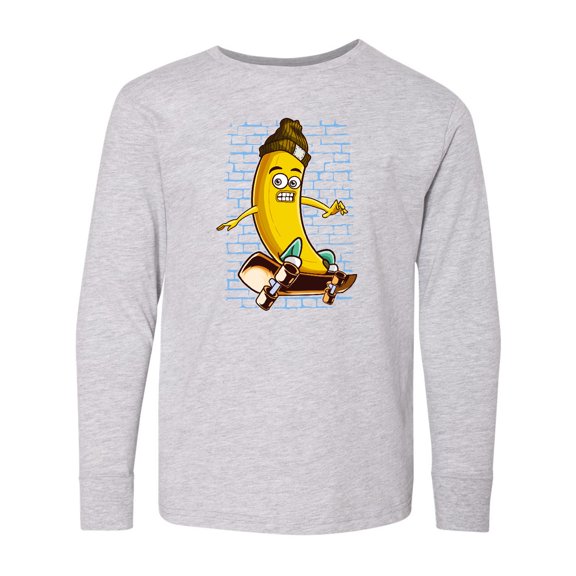 Inktastic Skateboarding Banana Funny Skater Long Sleeve Youth T-Shirt