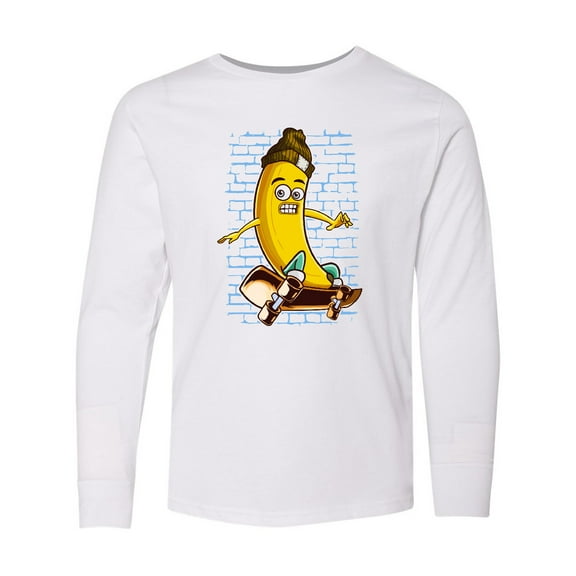 Inktastic Skateboarding Banana Funny Skater Long Sleeve Youth T-Shirt
