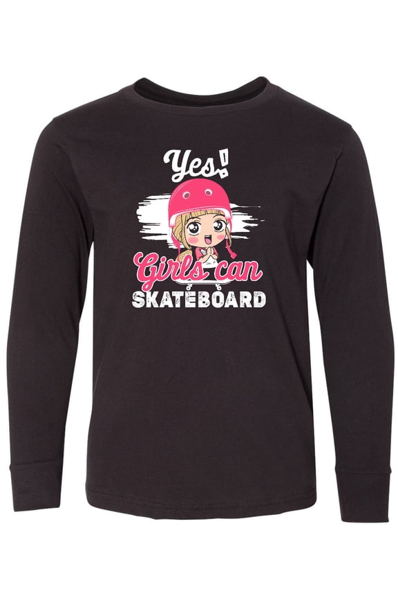 Skateboarding Cute Girls Long Sleeve Youth T-Shirt