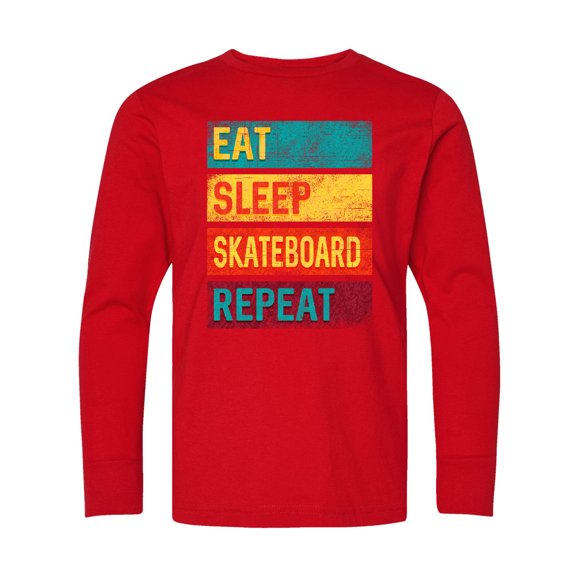 Inktastic Skateboarding Eat Sleep Skateboard Repeat Long Sleeve Youth T-Shirt