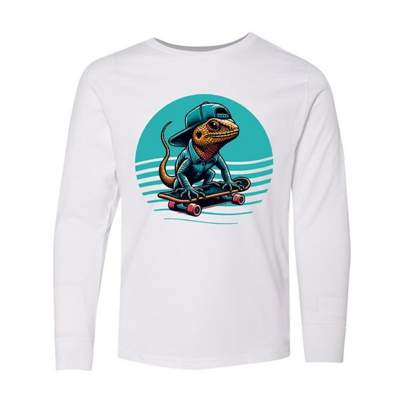 Inktastic Skateboarding Lizard Funny Skateboard Long Sleeve Youth T-Shirt