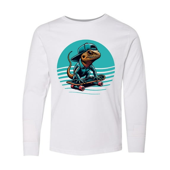 Inktastic Skateboarding Lizard Funny Skateboard Long Sleeve Youth T-Shirt