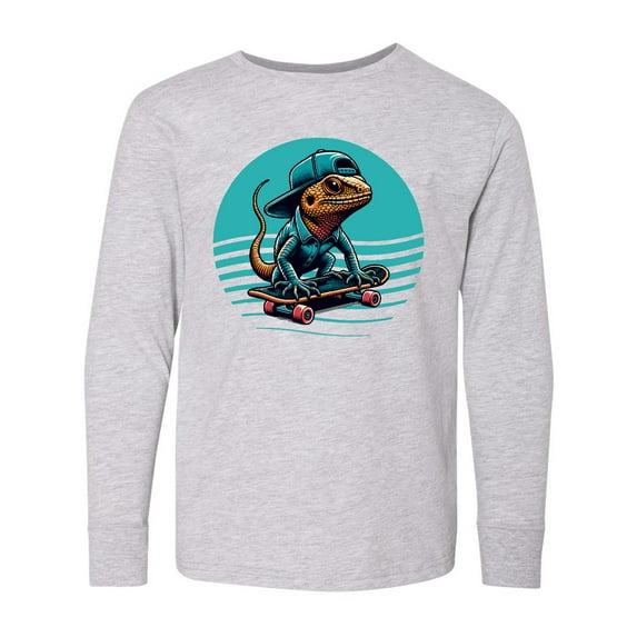 Inktastic Skateboarding Lizard Funny Skateboard Long Sleeve Youth T-Shirt