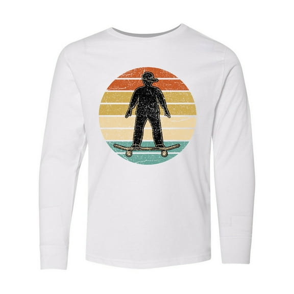 Inktastic Skateboarding Retro Sunset Skateboarder Long Sleeve Youth T-Shirt