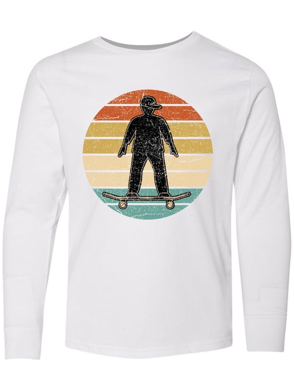 Skateboarding Retro Sunset Skateboarder Long Sleeve Youth T-Shirt