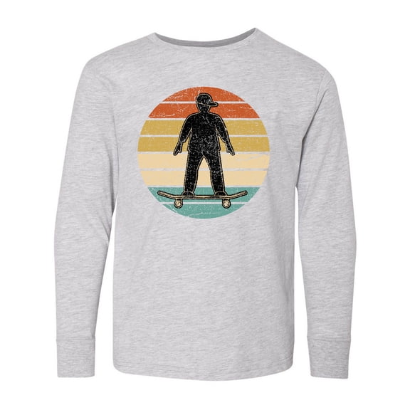 Inktastic Skateboarding Retro Sunset Skateboarder Long Sleeve Youth T-Shirt