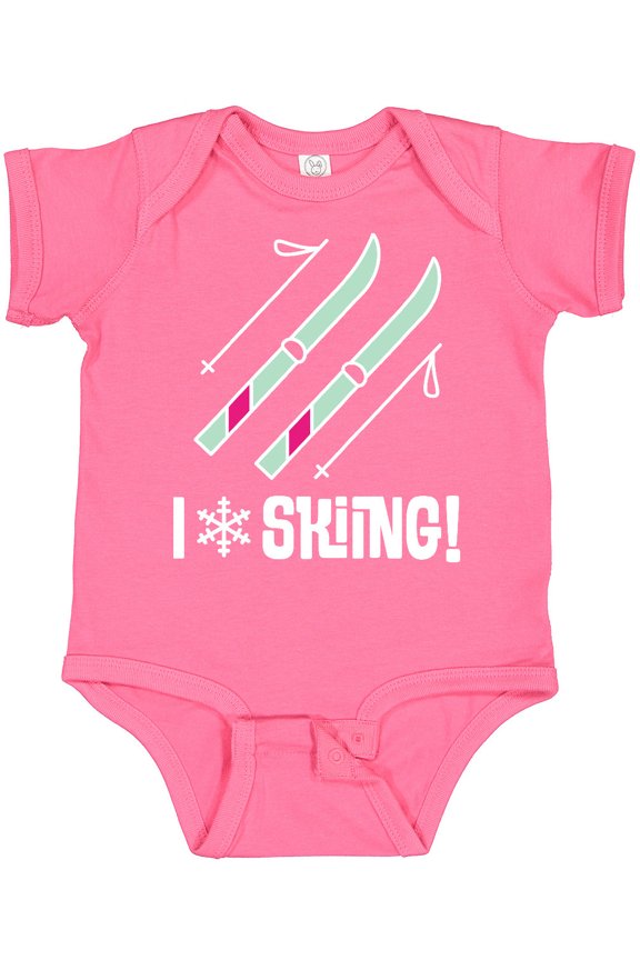 Skier I Love Skiing Girls Baby Bodysuit