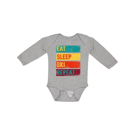 Inktastic Skiing Eat Sleep Ski Repeat Boys or Girls Long Sleeve Baby Bodysuit