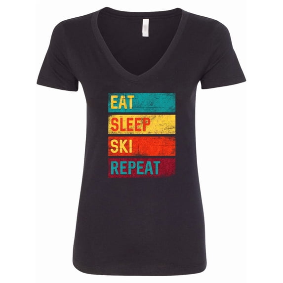 Inktastic Skiing Eat Sleep Ski Repeat Women's V-Neck T-Shirt