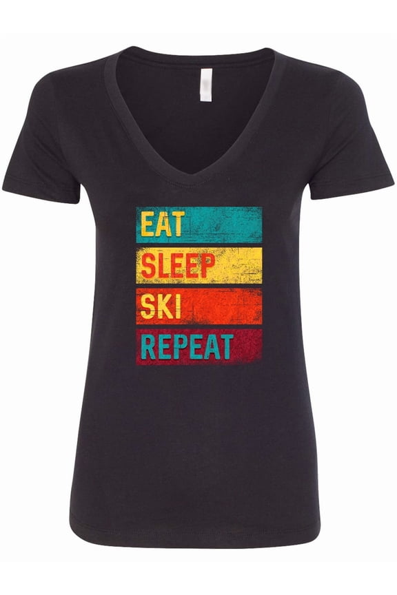Skiing Eat Sleep Ski Repeat Women's V-Neck T-Shirt