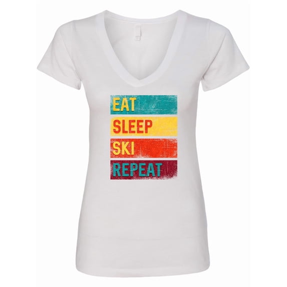 Inktastic Skiing Eat Sleep Ski Repeat Women's V-Neck T-Shirt
