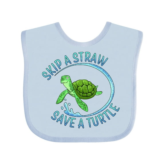 Inktastic Skip a Straw Save a Turtle with Cute Green Sea Turtle Boys or Girls Baby Bib