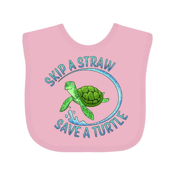 Inktastic Skip a Straw Save a Turtle with Cute Green Sea Turtle Boys or Girls Baby Bib