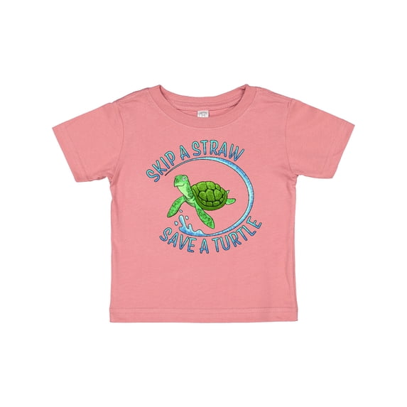 Inktastic Skip a Straw Save a Turtle with Cute Green Sea Turtle Boys or Girls Baby T-Shirt
