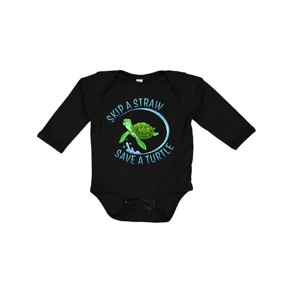 Inktastic Skip a Straw Save a Turtle with Cute Green Sea Turtle Boys or Girls Long Sleeve Baby Bodysuit