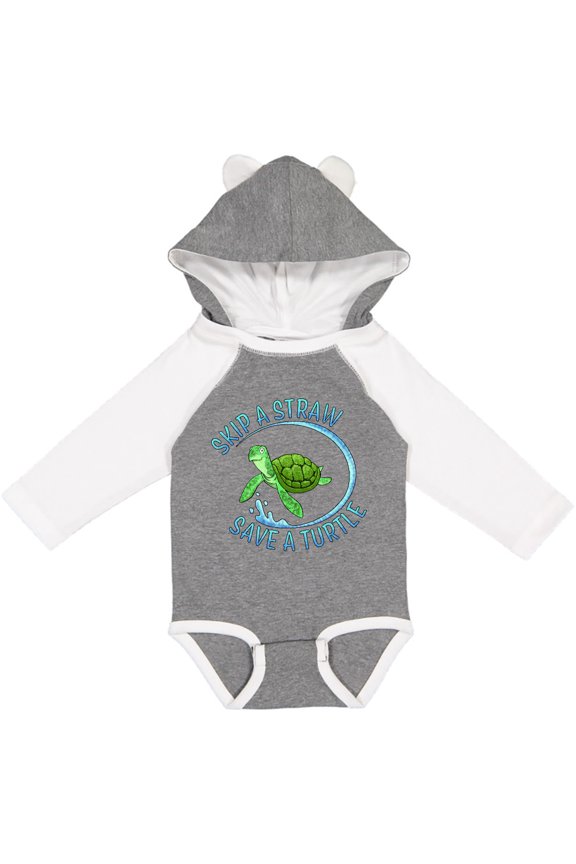 Skip a Straw Save a Turtle with Cute Green Sea Turtle Boys or Girls Long Sleeve Baby Bodysuit