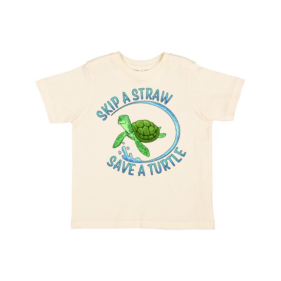 Inktastic Skip a Straw Save a Turtle with Cute Green Sea Turtle Boys or Girls Toddler T-Shirt