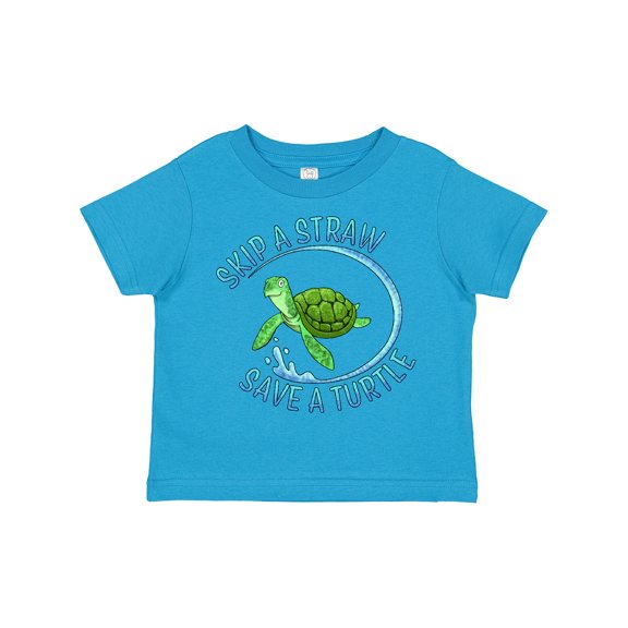 Inktastic Skip a Straw Save a Turtle with Cute Green Sea Turtle Boys or Girls Toddler T-Shirt