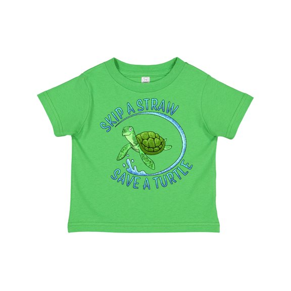 Inktastic Skip a Straw Save a Turtle with Cute Green Sea Turtle Boys or Girls Toddler T-Shirt