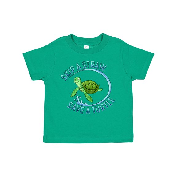 Inktastic Skip a Straw Save a Turtle with Cute Green Sea Turtle Boys or Girls Toddler T-Shirt